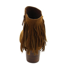 Breckelles GK88 Women Faux Suede Fringe Chunky Heel Ankle Boot