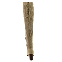 Qupid Zinc-01 Women's Lace Up Back Stretchy Over The Knee Stacked Chunky Boots