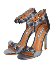 Cape Robin Alza-45 Women Velvet Pom Pom Stiletto Sandal Ankle Strap Sandal