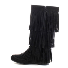 Refresh JOLIN-02 Women's Fringe Moccasin Flat Heel Zipper Under Knee High Boots