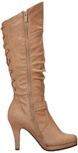 Top Moda PAGE-65 Women's Knee High Round Toe Lace-up Slouched High Heel Boots