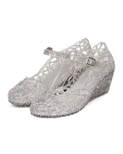 Women Glitter Jelly Mary Jane Wedge - Dressy, Cosplay, Day Date - Perforated Wedge Heel - GD78 By Wild Diva