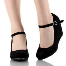 Bella Marie Denise-1 Women's round toe wedge heel mary jane squeaky strap suede shoes