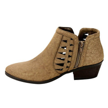 Soda Women's Perforated Cut Out Stacked Block Heel Ankle Booties