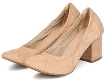 Wild Diva GA63 Women Faux Suede Pointy Toe Elastic Trim Chunky Heel Pump