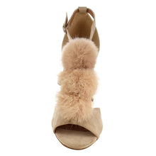 Nature Breeze Women's Strappy Open Toe Pom Pom Chunky Stacked Block Heel Sandal