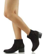 City Classified Women's Weezie Perforated Faux Suede Cowboy Low Stacked Heel Ankle Booties