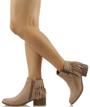 City Classified Women's Bean Faux Suede Fringe Stacked Heel Ankle Bootie, Cognac, 7 M US