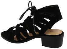 Top Moda Women's Scalloped Edge Lace Up Block Heel Sandal