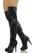 Delicious Women's Samra Closed Toe Stretch Faux Leather Over The Knee Platform High Heel