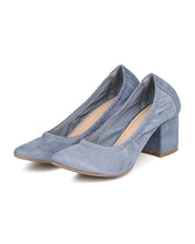 Wild Diva GA63 Women Faux Suede Pointy Toe Elastic Trim Chunky Heel Pump