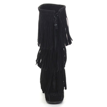 NATURE BREEZE CHEROKEE-03 Women's Comfort Moccasin Fringe Slip On Flat Boots