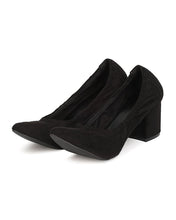 Wild Diva GA63 Women Faux Suede Pointy Toe Elastic Trim Chunky Heel Pump