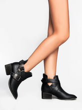 Breckelles Bronco-11 Chunky High Heel Buckle Ankle Booties Boots
