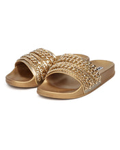 Cape Robbin Moira-18 Women Metallic Chained Flat Sandal - Casual Lounge Street Fashion Open Toe Slide