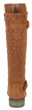Calf High Biker Boots, Quilted Panel, Stack Heel & Threaded Lug Sole