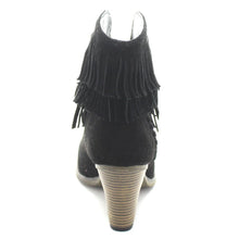 Nature Breeze Dallas-03 Women's V Slit Strap Double Fringe Stacked Heel Booties
