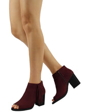 Soda Women's Sueded Fringe Peep Toe Chunky Stacked Heel Bootie