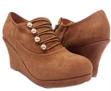 Top Moda Vance-50 Women's Fashion Platform Button Low Heel Wedges Booties Shoes