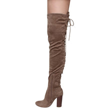 Chase & Chloe EE81 Women's Thigh High Corset Lace Up Stacked High Heel Boots