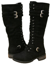Cambridge Select Women's Strappy Lace-Up Knee High Combat Stacked Heel Boot