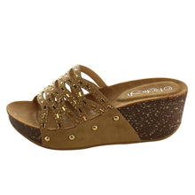 Refresh IF01 Women's Cutout Stud Rhinestone Slide In Wedge Sandal