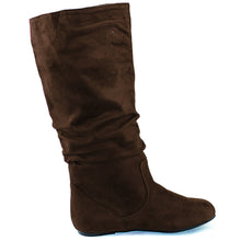 Women's Mid Calf Slouch Faux Suede Comfortable Slip On Round Toe Flat Heel Knee High Boots Fashion Shoes