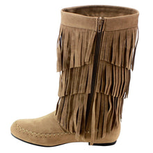 Refresh AD38 Women's Fringe Moccasin Flat Heel Zipper Under Knee High Boots