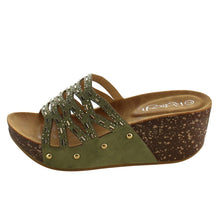 Refresh IF01 Women's Cutout Stud Rhinestone Slide In Wedge Sandal