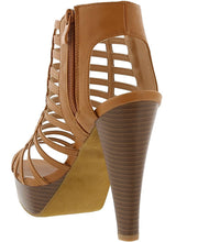 Top Moda EH44 Women's Strappy Caged Gladiator Zipper Block Ankle Booties Heels