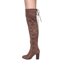 Qupid Zinc-01 Women's Lace Up Back Stretchy Over The Knee Stacked Chunky Boots