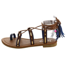 Refresh ID48 Women's Gladiator Strappy Lace Up Tassel Flat Beach Sandal