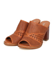 Women Leatherette Chunky Heel Mule - Casual, Dressy, Versatile - Perforated Sandal - GF53 By Nature Breeze