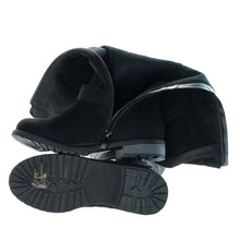 Calf High Biker Boots, Quilted Panel, Stack Heel & Threaded Lug Sole