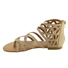 ANNA IE18 Women's Cutout Strappy Back Zipper Thong Flat Sandal
