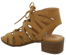 Top Moda Women's Scalloped Edge Lace Up Block Heel Sandal