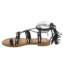 Refresh ID48 Women's Gladiator Strappy Lace Up Tassel Flat Beach Sandal