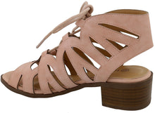 Top Moda Women's Scalloped Edge Lace Up Block Heel Sandal