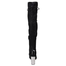 Delicious Women's Faux Suede Stretchy Open Toe Open Back Over The Knee Block Chunky Heel Boot