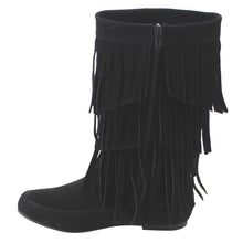 Refresh AD38 Women's Fringe Moccasin Flat Heel Zipper Under Knee High Boots