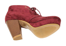 Bella Marie Goldie-21 Women's almond toe platform lace up chunky heel ankle high suede booties