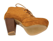 Bella Marie Goldie-21 Women's almond toe platform lace up chunky heel ankle high suede booties