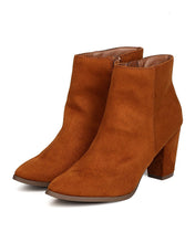 Breckelles GA93 Women Faux Suede Pointy Toe Chunky Heel Bootie