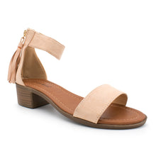Top Moda Women's Tassel Fringe Zip Back Block Heel Sandal