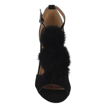 Nature Breeze Women's Strappy Open Toe Pom Pom Chunky Stacked Block Heel Sandal