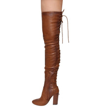 Chase & Chloe EE81 Women's Thigh High Corset Lace Up Stacked High Heel Boots