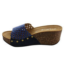 Refresh IE86 Women's Rhinestone Studded Slip On Platform Wedge Sandal