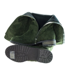 Calf High Biker Boots, Quilted Panel, Stack Heel & Threaded Lug Sole