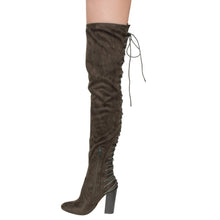Chase & Chloe EE81 Women's Thigh High Corset Lace Up Stacked High Heel Boots