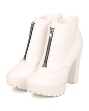 Breckelles DD64 Women Leatherette Almond Toe Chunky Heel Platform Zipper Bootie